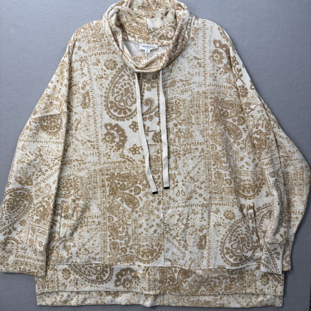 NWT Westbound Plus Size 2X Paisley Cowl Neck Pullover Sweatshirt Boho Pockets